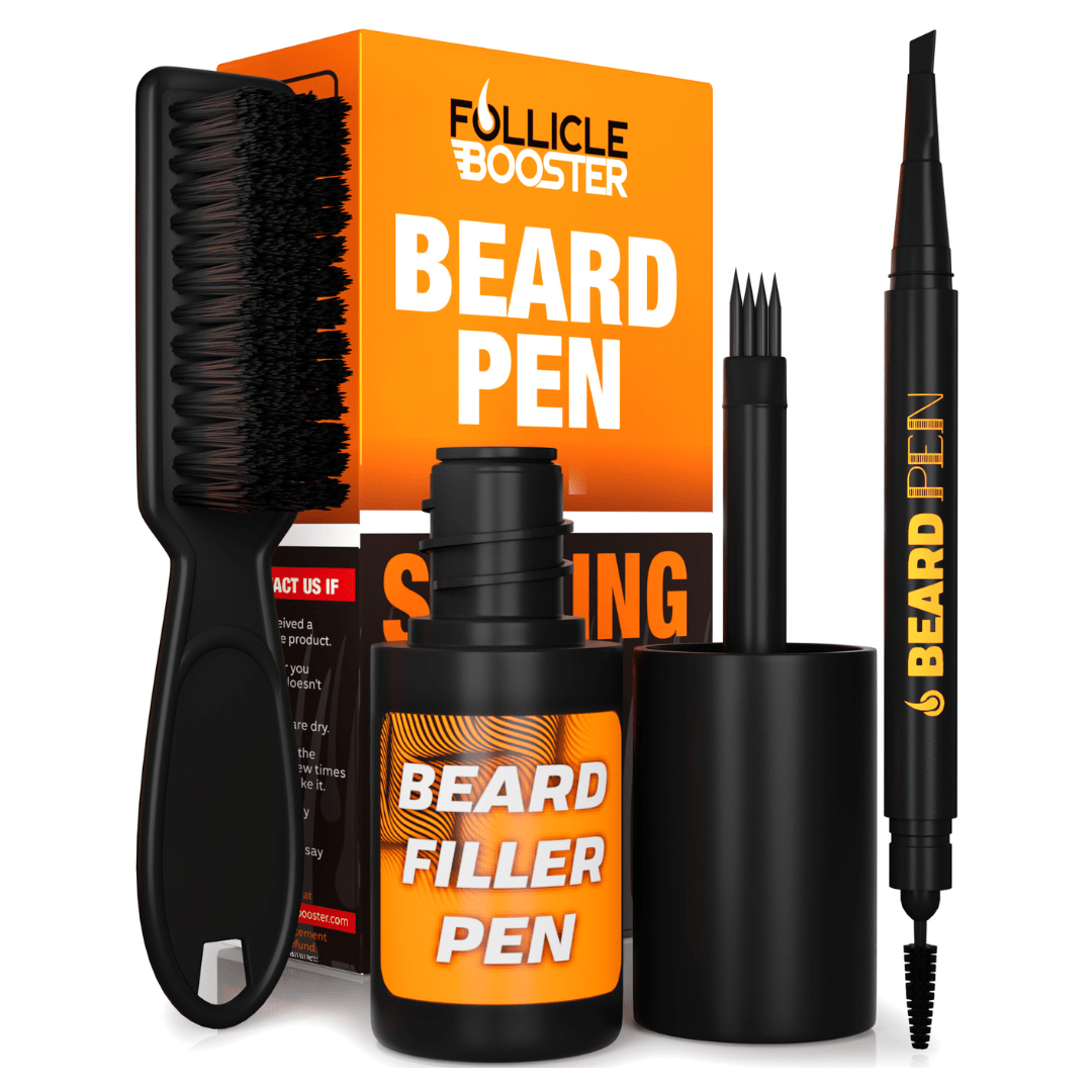 Beard Pen Filler Styling Kit for Men - 3 - in - 1 Filling Set with 4 - Tip Fork, Normal Pencil, and Brush - Waterproof, Sweatproof & All - Day Hold - Follicle Booster